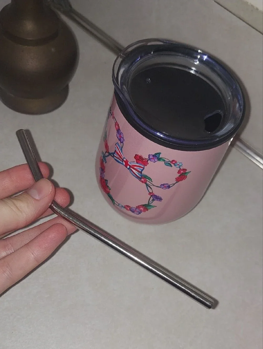 Disney Minnie Mouse Pink Stainless Tumbler with Union Jack Bow-Epcot UK